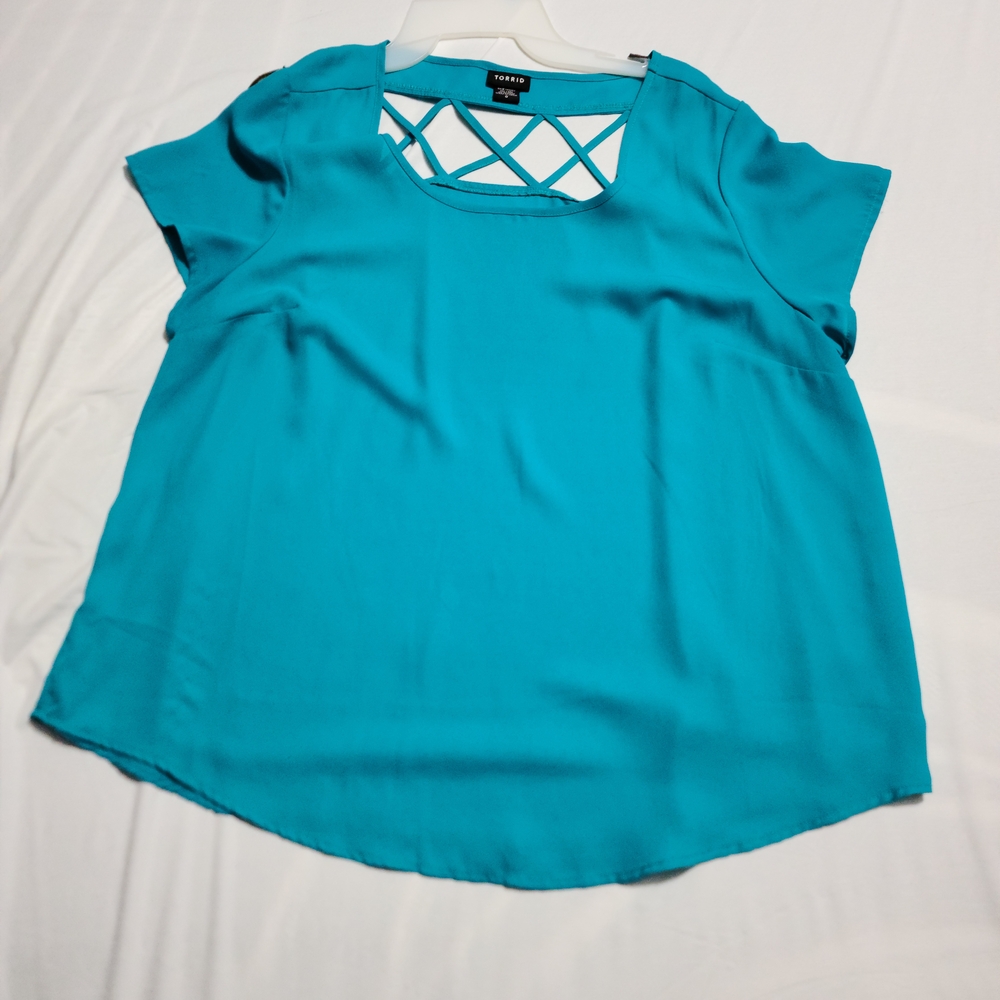 Faded Glory Turquoise Blouse with Lattice Back